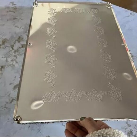 TRAY, NATURE HOME DÉCOR, GRAPE CLUSTER & LEAVES, MIRROR / SILVER - Picture 6 of 6